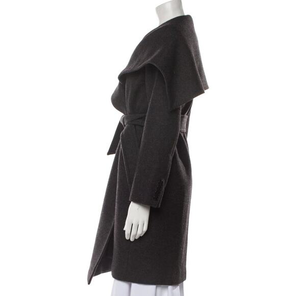 Like-new Max Mara Size 4 Gray Virgin Wool Angora Midi Shawl Collar Tie-Wrap Coat - Picture 3 of 13